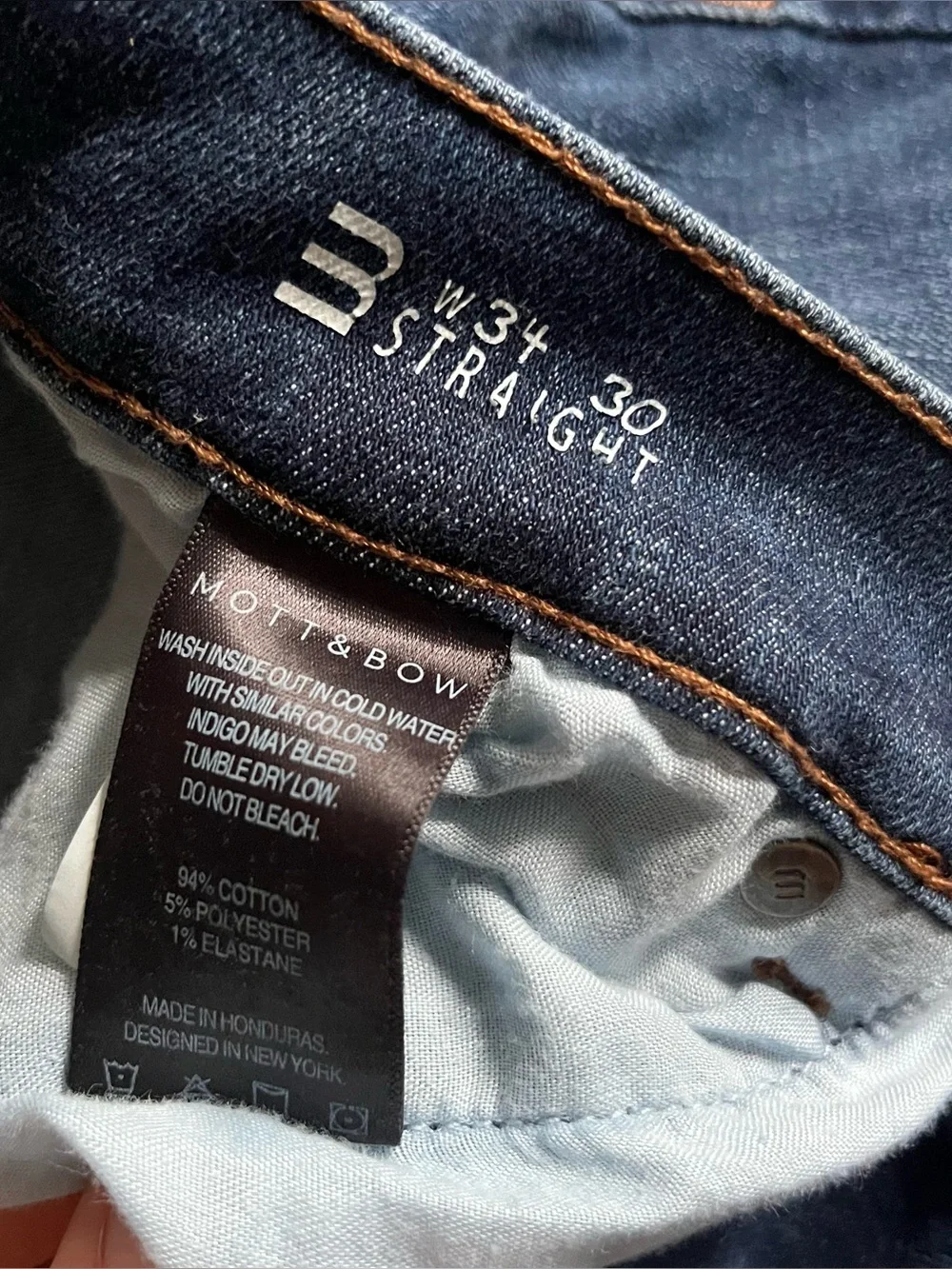 Mott & Bow Crosby Jeans Mens 34x30 Blue Dark Wash Straight Leg Stretch Denim